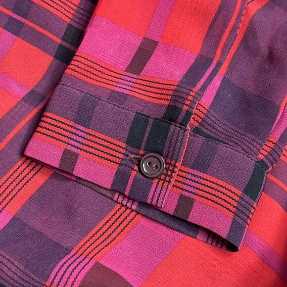 Ann Taylor LOFT Red Plaid Sheer V-Neck Blouse‎ Faux Wrap Sz SP Petite S - Picture 4 of 6